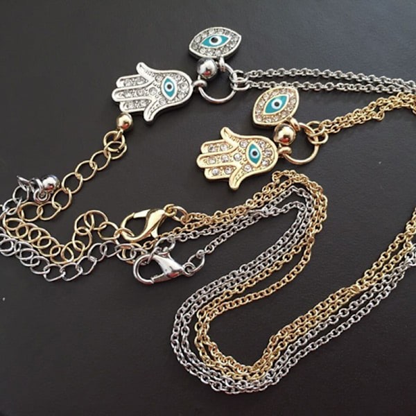 Fatima Palm Halskjede Evil Eye Hamsa Hand Chain Anheng smykker Silver