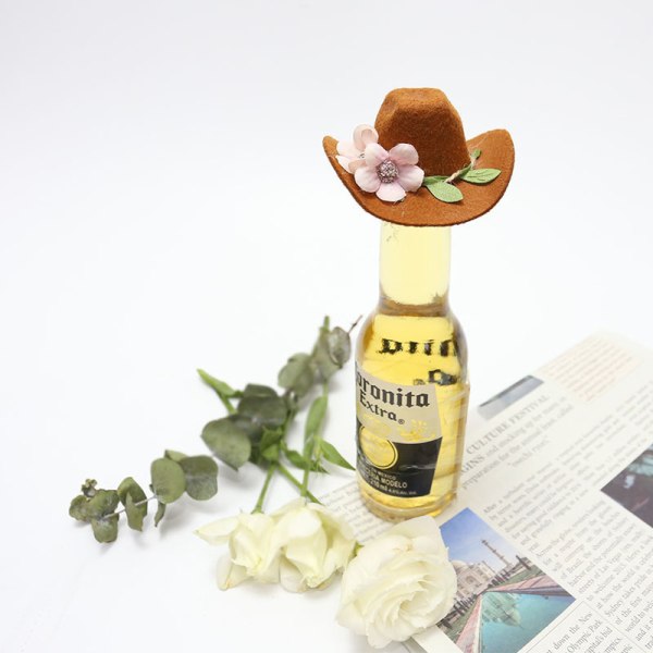 Sunflower Cowboy Hat Filt Vinflaske Dekorativ Cap Spring Fes A