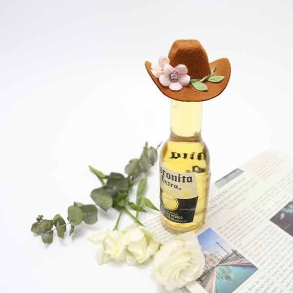 Sunflower Cowboy Hat Filt Vinflaske Dekorativ Cap Spring Fes C