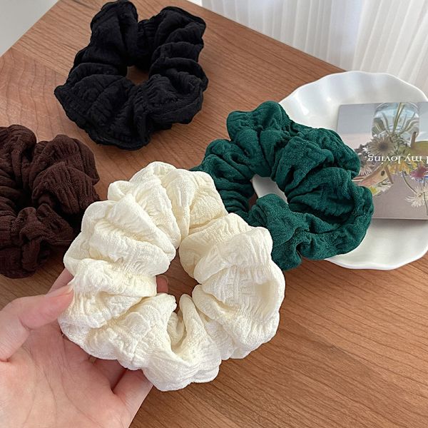 Mykt hår Scrunchies ensfarget hårbånd for jenter hestehale Beige