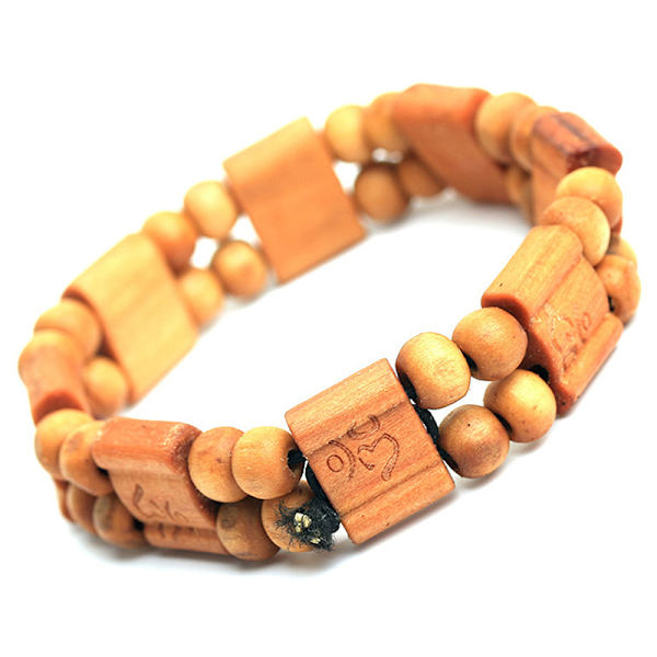 Två lager träarmband geometriskt elastiskt träpärlorarmband Coffee