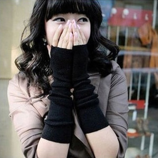 Stretchiga armvärmare Långa fingerlösa handskar Modevantar Wom Dark gray