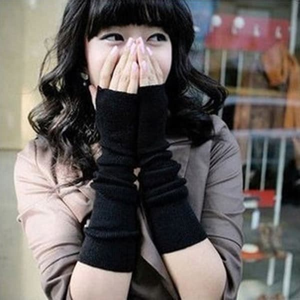 Stretchy armvarmere Lange fingerløse handsker Modevanter Dame Black