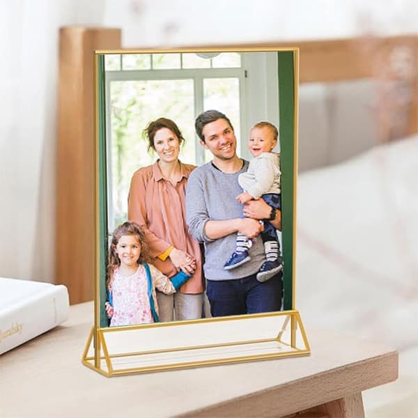 Transparent Akryl Displayställ Dubbelsidig Guldkant Bröllop 132×206mm