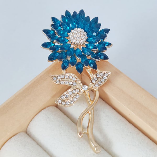 Trendy Udsøgt Stor Rhinestone Solsikke Broche Elegant Clot Blue