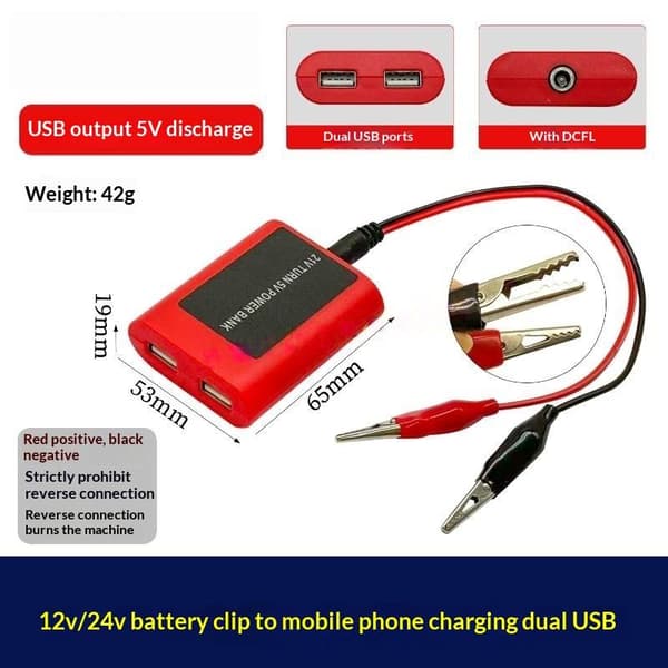 1 stk 21V til 5V mobil powerbank dobbelt USB nødlader til A4