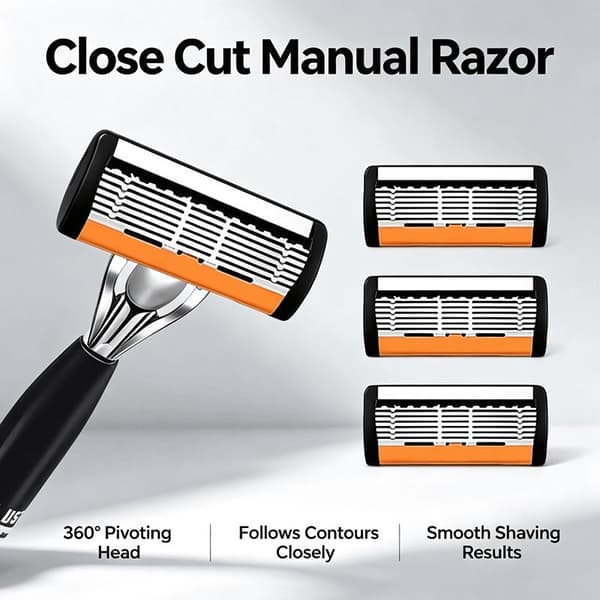 Manuell 6-blads barberhøvel for menn, 18 utskiftbare refiller, tilpasset farge I 1 handle 3 blades