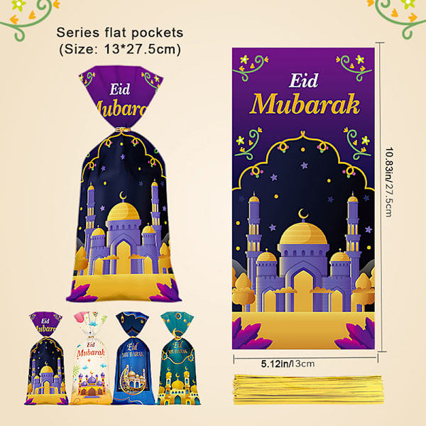 50 stk Eid Mubarak gaveposer Plastic Candy Cookie Bag Ramadan