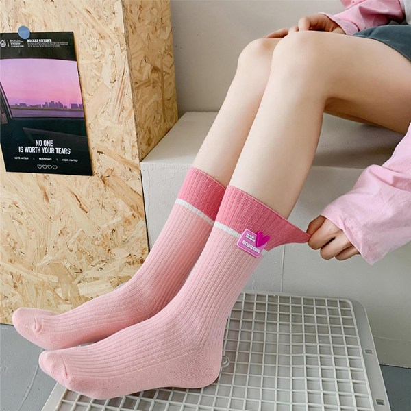 Kvinder Socks n Style Candy Color Harajuku Kawaii Mid Tube Socks Black