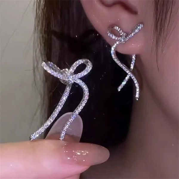 Fashion Ribbon Bow Drop-örhängen för kvinnor, flickor n Rhinestone B 1pair