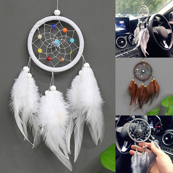 Käsintehty Dream Catcher roikkuu rottinkihelmi höyhenet seinään Green