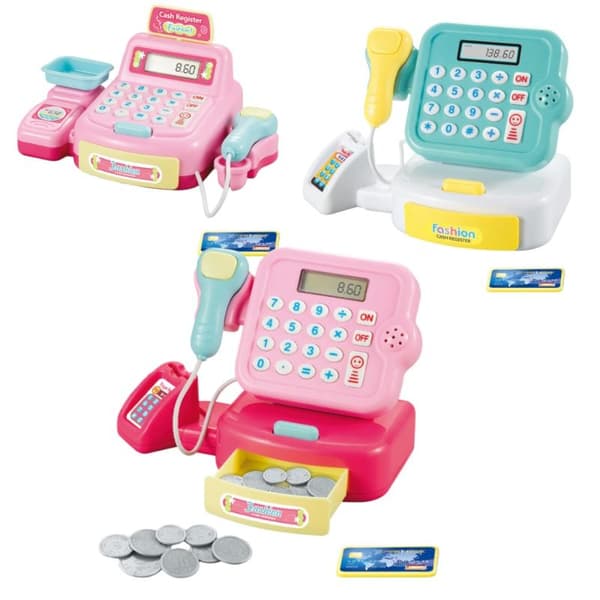 1 sæt simulation supermarked kasseapparat legetøj belysning og lyd PINK B