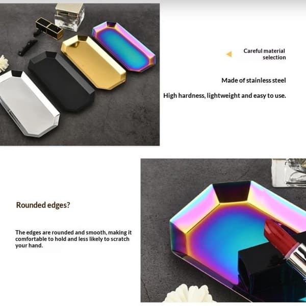 Rustfrit stål sekskantet rombeformet bakke kosmetik smykker Multicolor S