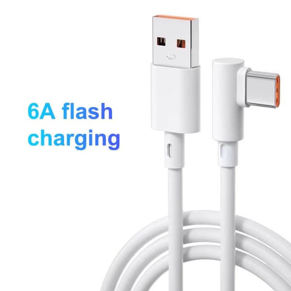 90 graders armbågsladdare nylonflätad tråd 6A typ C USB snabb C For Micro USB 2m