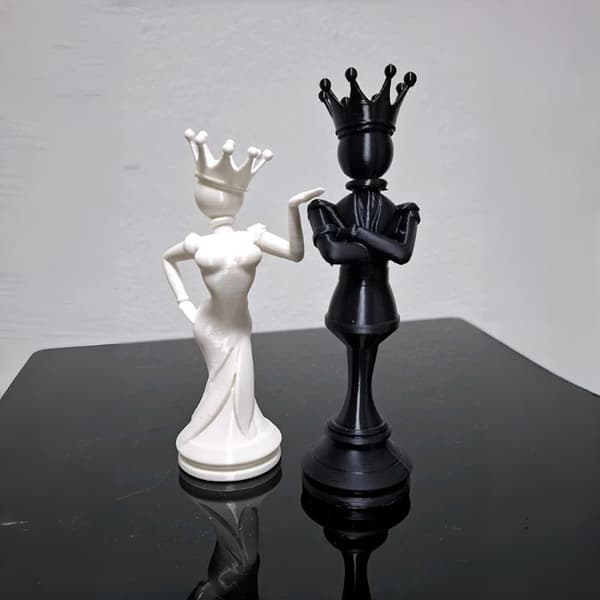 2 stk. 3D-printede skakparstatuer Kreativ dronning konge indretning