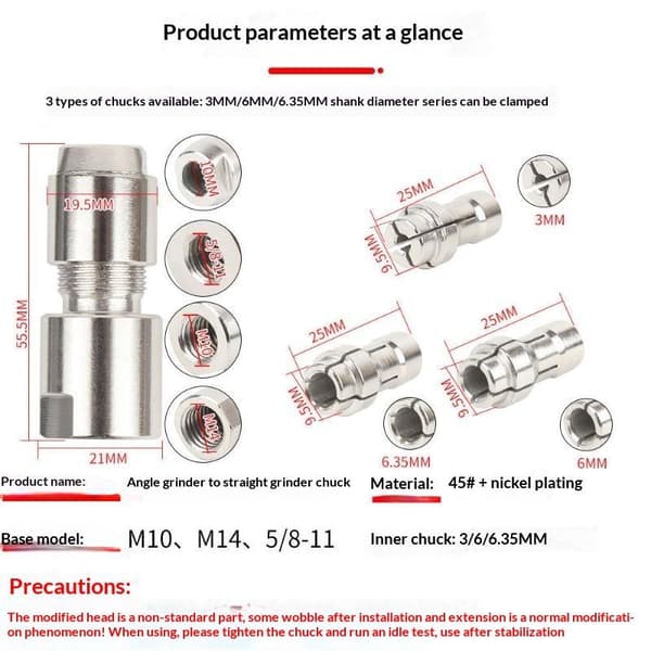 6/3mm Universal Vinkelsliber Modificeret Adapter M10 M14 5/8-11 T M14