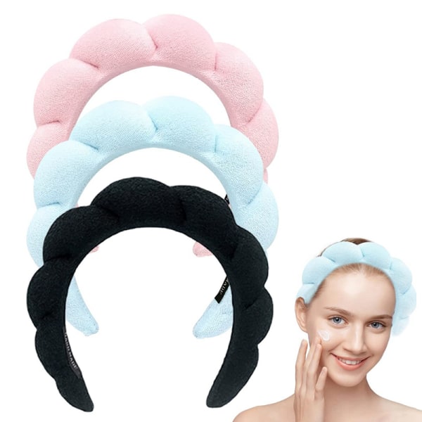 Flanell pannebånd Puffy Hair Hoop Makeup Bubble Terry Cloth Black