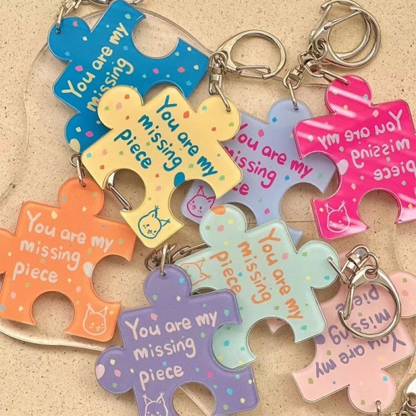 You Are My Missing Piece Alphabet Pendant Puzzle Keychain Key R Yellow