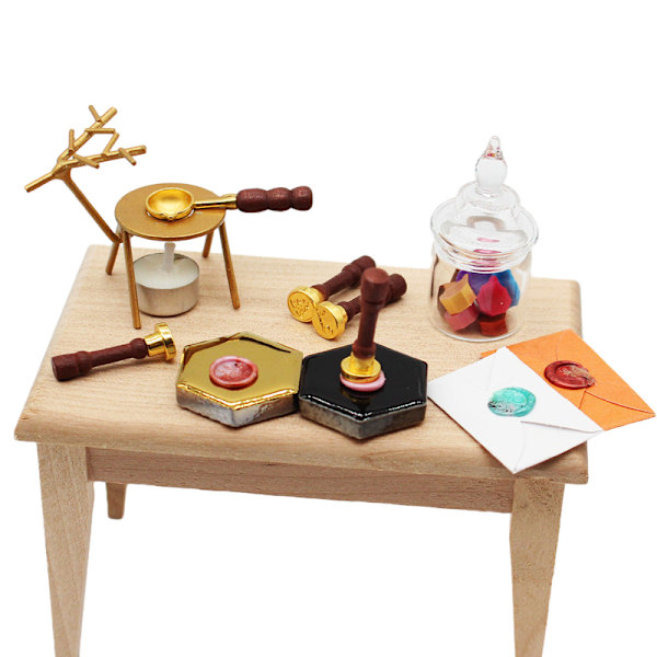 1:12 Dukkehust Miniatyr Voksforsegling Lakkskjehåndtak Voks Pell B set