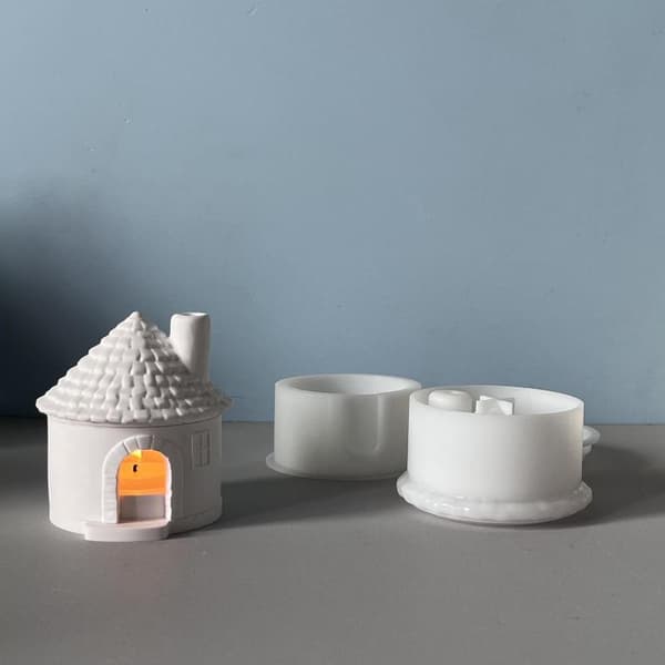 Skorsteinshus Lysestake Silikonform DIY Sement Aromaterapi A