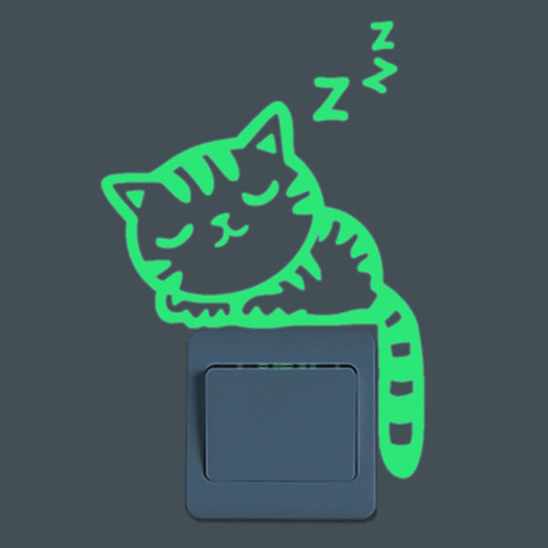 Cat Switch veggklistremerker Glow In The Dark Avtakbar Art Home Ro Sleepy Cat