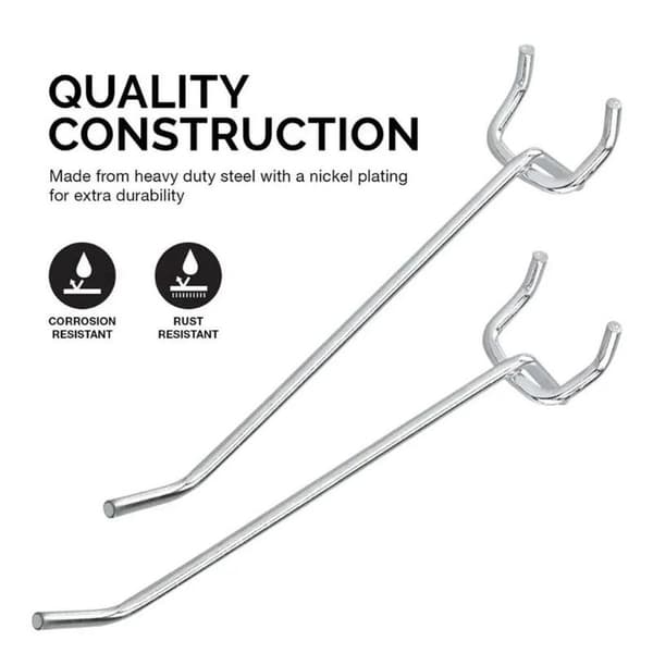 Metallkrokar för pegboard och spårpanel, kraftiga displaykrokar för väggmontering silver 10pcs 20cm