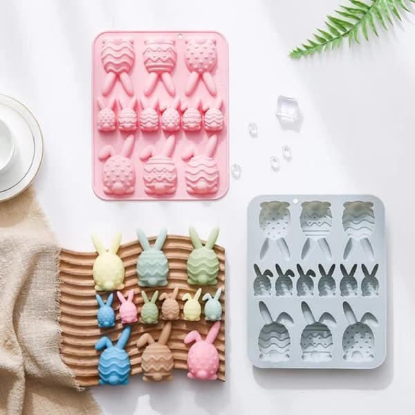 Påskehare eggformet silikonform DIY kakekjeks sjokolade Blue
