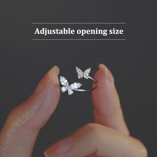 Skinnende krystall sommerfugl zirkon ringer for kvinner jenter minimalistisk