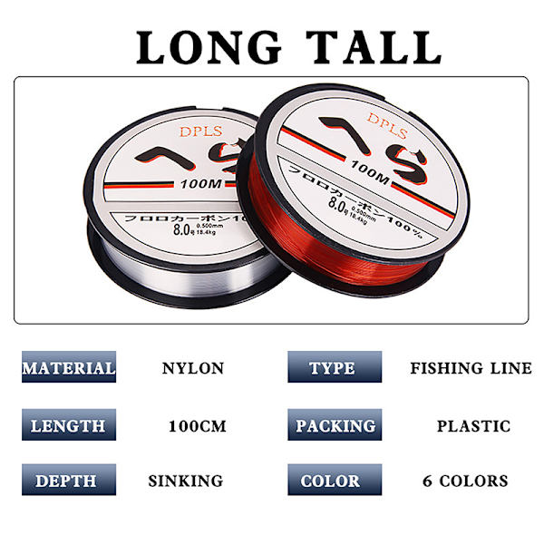 Lua Bait Fishing Line 100 meter Nylon Line Main Line Fishing L red 1.2