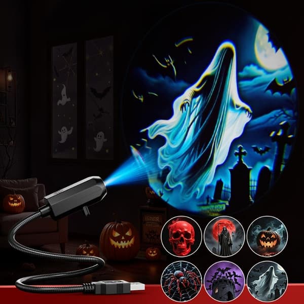 USB Halloween Projektorlys 6 Mønstre Roterbar Feststemning A1 1Set