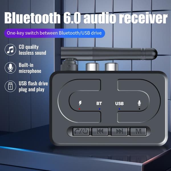 Bluetooth 6.0-mottaker 3,5 mm AUX RCA med mikrofon HIFI Stereo Trådløs