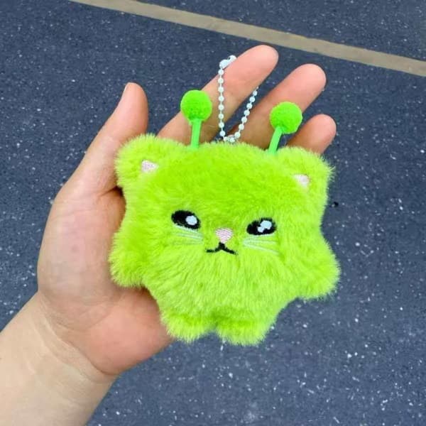 2 STK e Alien Kat Plys Nøglering Fluffy Kat Dukke Vedhæng Rygsæk