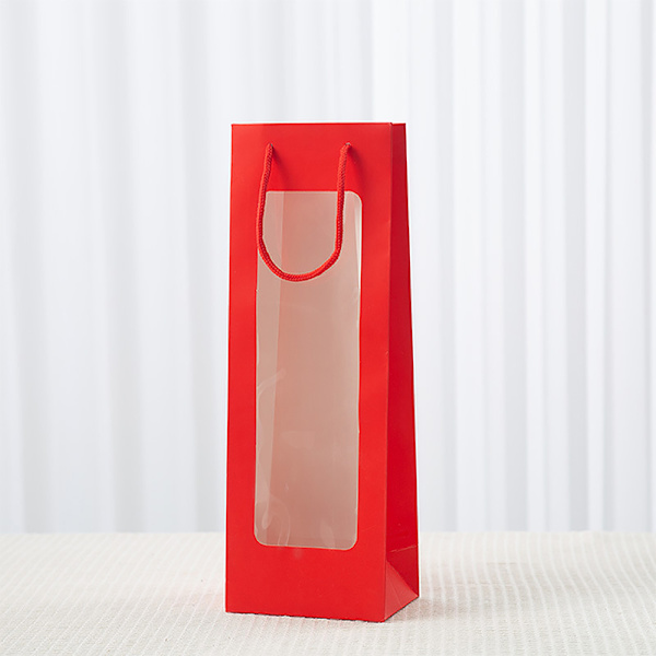 Ny stil Single Red Wine Tote Bag Window Transparent PVC Kraft A7