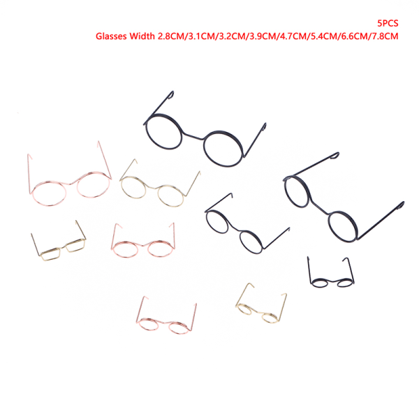 5 STK Retro Doll Miniatyrbriller Linseløse Eyewear Leketøy DIY Doll 4.7X3.3CM Black