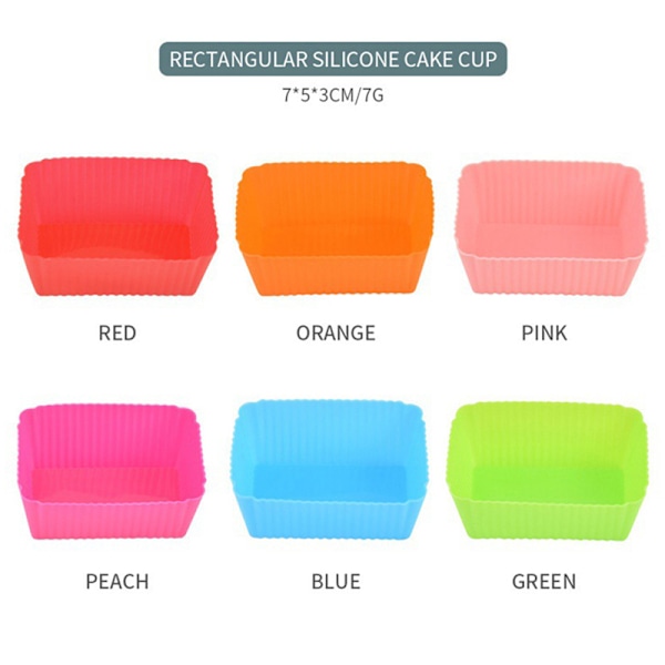 6 stk. silikone rektangulær kageform blød muffin cupcake liner ba