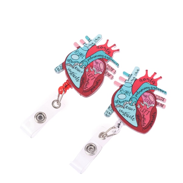 Anatomisk hjertediagram tilbagetrækkelig badge-hjul med læder Ta Black