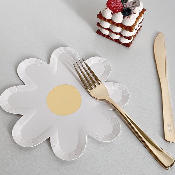 10st Small Daisy Picnic Serviser Disponibel Blomma Middag Pla A10