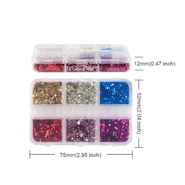 6 Gitre 1 mm Mini Hjerte Negleglimmer Mousserende Negledekoration