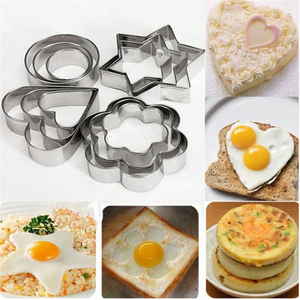 1 sett/12 stk rustfritt stål kake kake eggfondant form