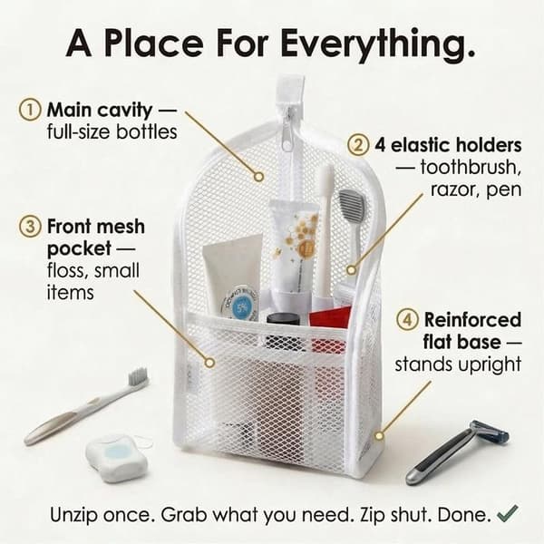 Vattentät Självstående Necessär Stor Kapacitet Multi Mesh White