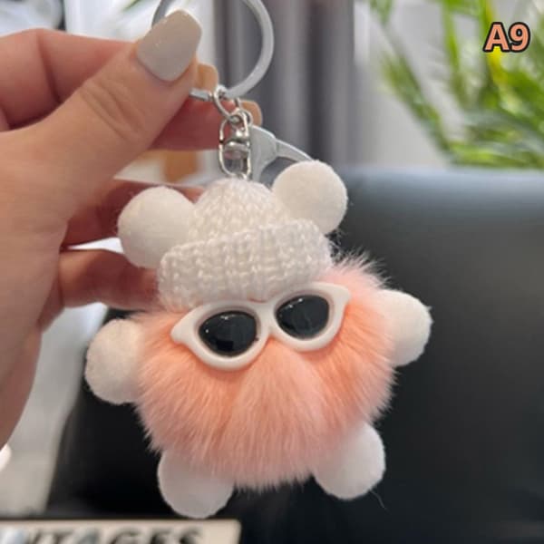 Mini Rex Nyckelring Fluffiga Nyckelringar Prydnadssaker Pom Pom Nyckelring A2