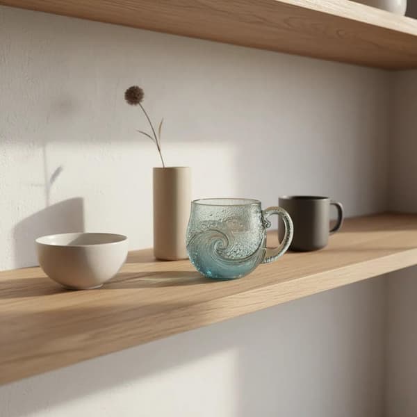 Havsglas Vågmugg 35 cl Handblåst Ocean Wave Glasmugg Kopp Uni