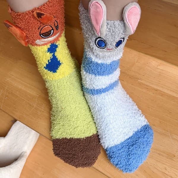 2 par Zootopia Judy Nick Vinter Korallfleece Strumpor Tecknad Krig