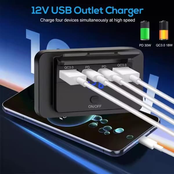 USB-uttakspanel hurtigladekontakt med bryter voltmeter for B A4
