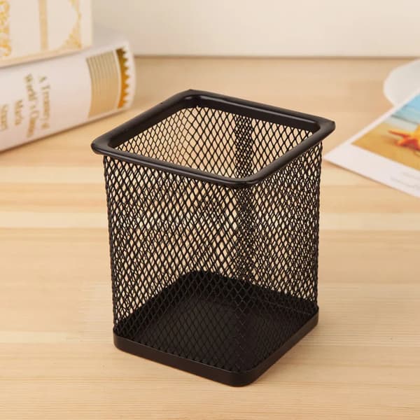 Metal Mesh fyrkantig pennask Skrivbord Creative Organizer Brevpapper De Square