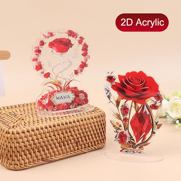 2D Akrylpynt Rød Rose MAMMA Mønster Roser Mor Flat Eleg D
