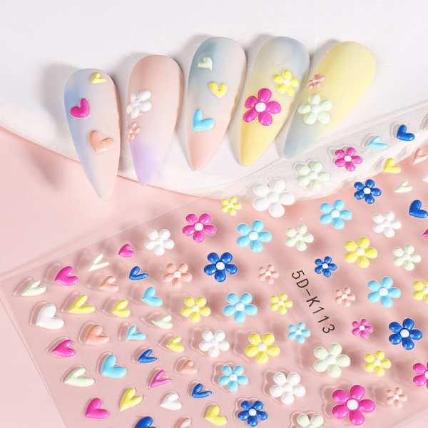 e 3D Flower Nail Art Stickers Candy Color Floral Heart Manicure A2