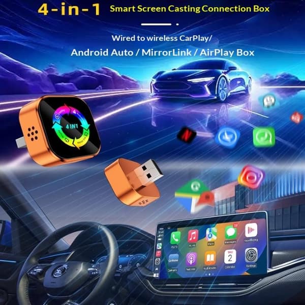 4-i-1 trådløs CarPlay-adapter Android Auto Connect Airplay Mi Black