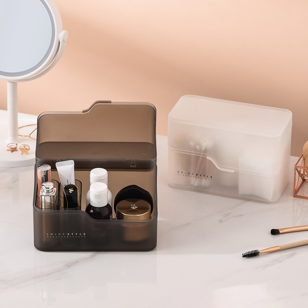 Makeup Organizer Kosmetikk Oppbevaringsboks Med 2 Skuffer Etui Brus White1