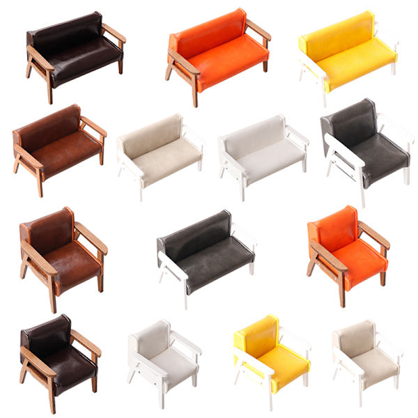 1:12 Dukkehus Mini Sofa Lædersofa Enkelt/Dobbeltstol Møbler Apricot L